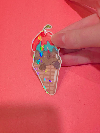 Melting Ice Cream Cone Kitty Sticker