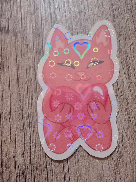 Waterproof Heart Kitty Holographic Sticker “HEARTZ”/ Valentines Day Sticker💌💗
