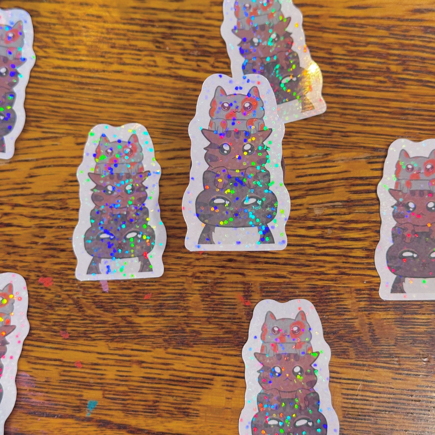 Cute & Adorable Stacked Kittens Holographic Cat Themed Sticker
