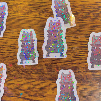 Cute & Adorable Stacked Kittens Holographic Cat Themed Sticker