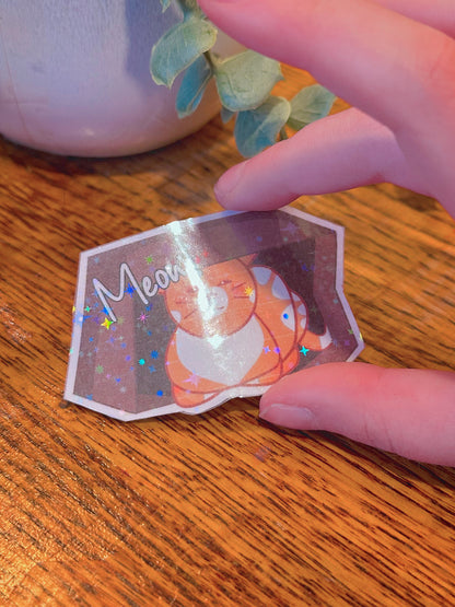 Cute Meowing Orange Kitten Holographic Sticker