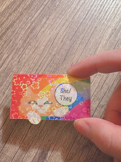 Cute Holographic Kitty Pronoun Sticker / Pride Stickers🏳️‍🌈🏳️‍⚧️