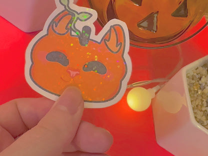 cute & kawaii Halloween themed kitty stickers | bundle of 5 handmade holographic stickers! |