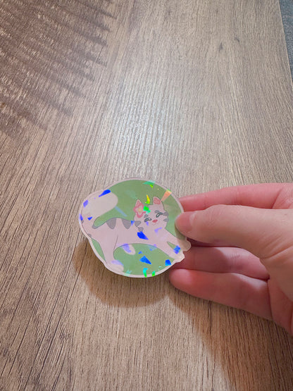 Cute Holographic Stretching Cat Waterproof Sticker