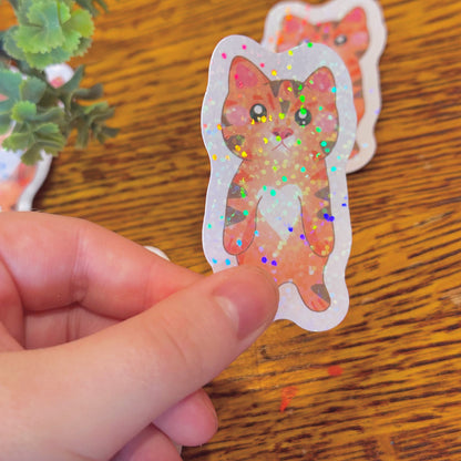 Cute & Silly Standing Orange Cat Holographic Sticker