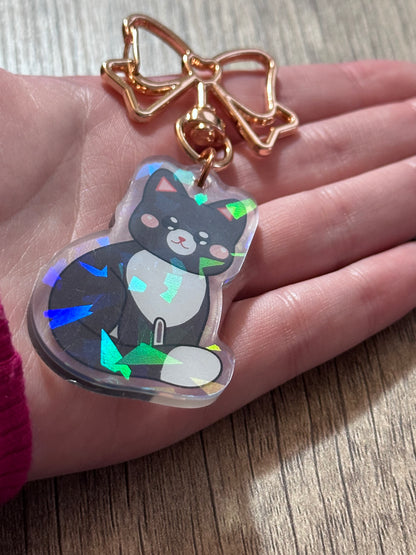 Cute Black and White Kitty Holographic Acrylic Keychain