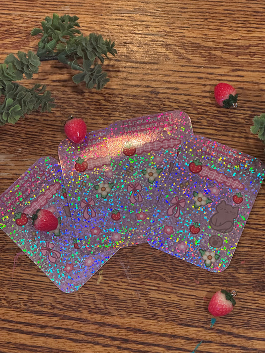 Strawberry Blossom Mini Holographic Handmade Cat Themed Sticker Sheet