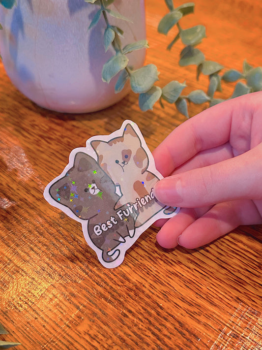 Cute Best Furriends Holographic Cat Sticker