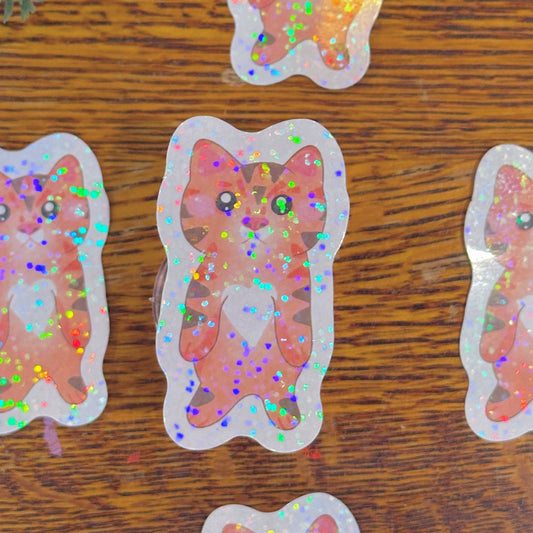 Cute & Silly Standing Orange Cat Holographic Sticker