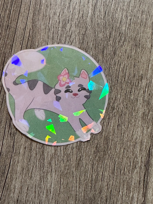Cute Holographic Stretching Cat Waterproof Sticker