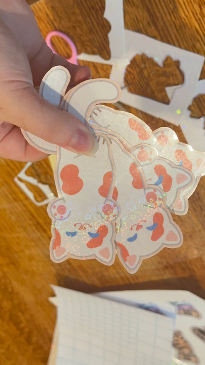 Cream & Orange Long Cat Holographic Sticker