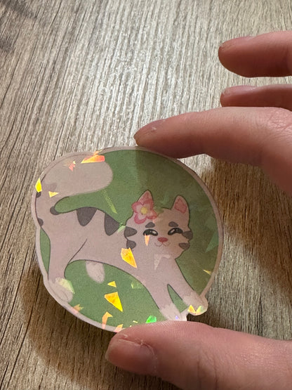 Cute Holographic Stretching Cat Waterproof Sticker