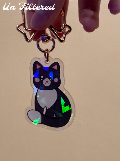 Cute Black and White Kitty Holographic Acrylic Keychain