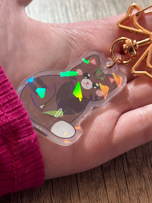 Cute Brown and White Tabby Kitty Holographic Acrylic Keychain