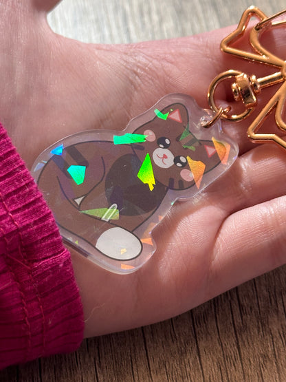 Cute Brown and White Tabby Kitty Holographic Acrylic Keychain