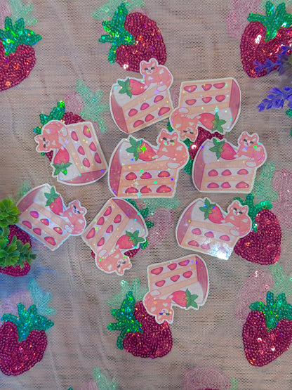 Cute & kawaii strawberry shortcake kitty holographic sticker | handmade!