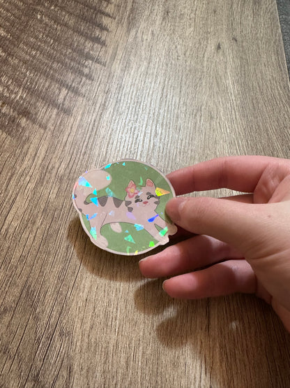 Cute Holographic Stretching Cat Waterproof Sticker