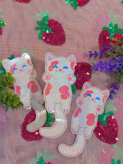 Cute Kawaii Handmade Holographic Long Cat Stickers
