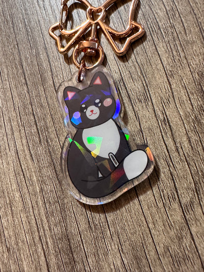 Cute Black and White Kitty Holographic Acrylic Keychain