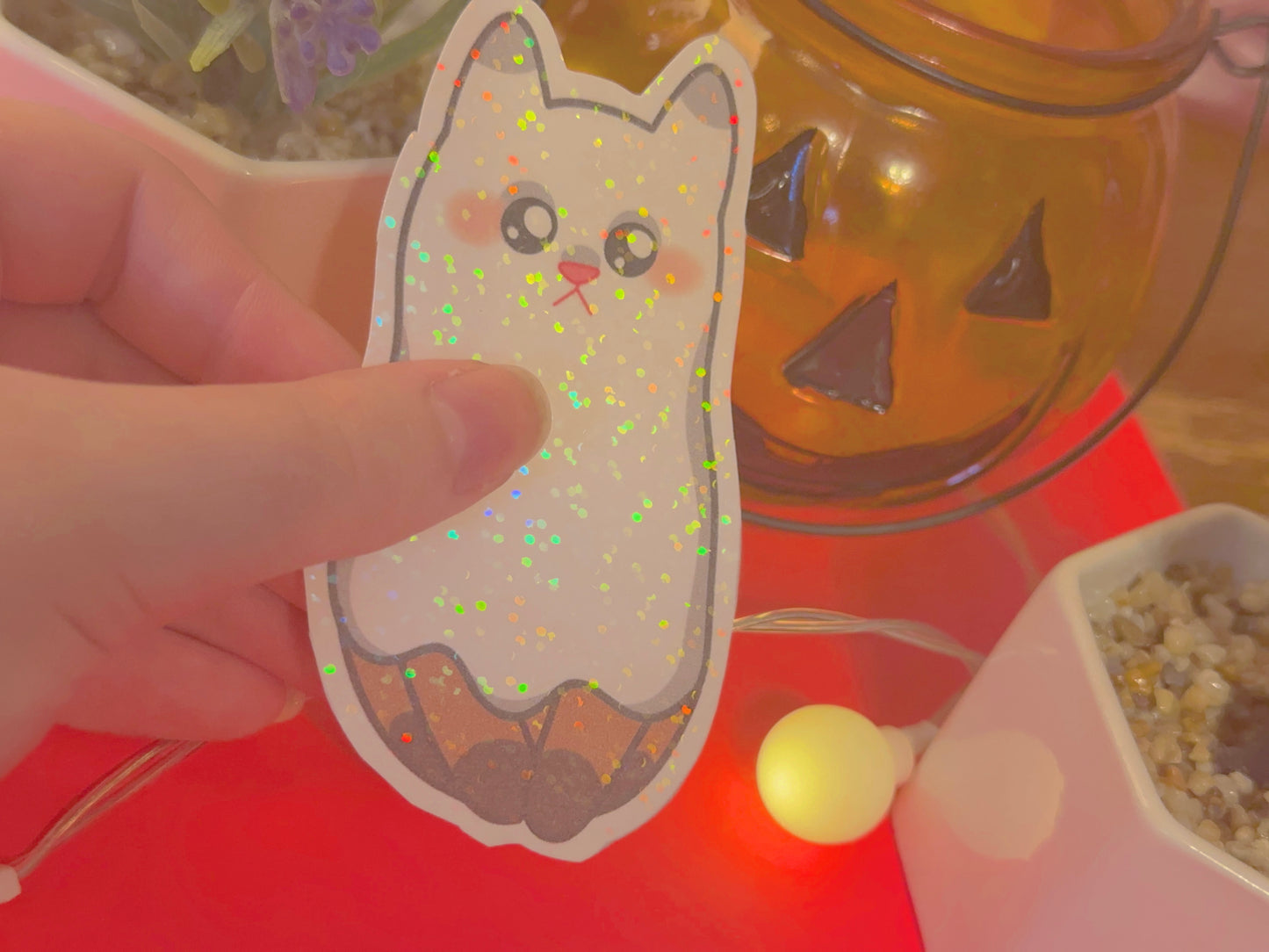 cute & kawaii Halloween themed kitty stickers | bundle of 5 handmade holographic stickers! |