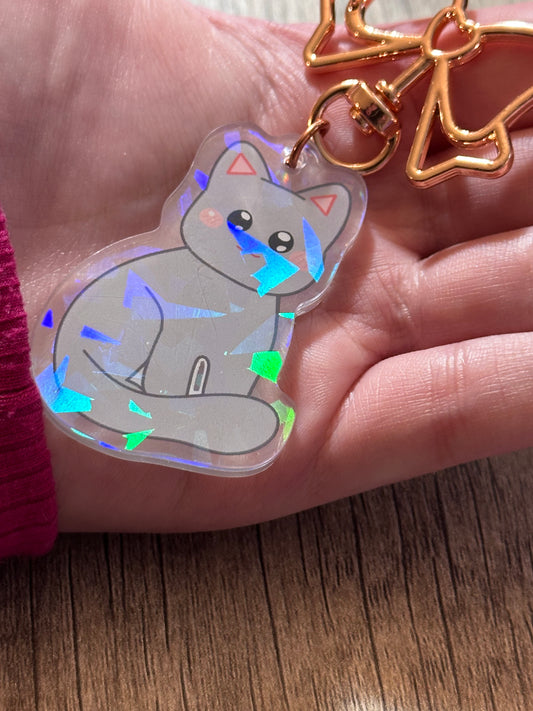 Cute Grey Kitty Holographic Acrylic Keychain