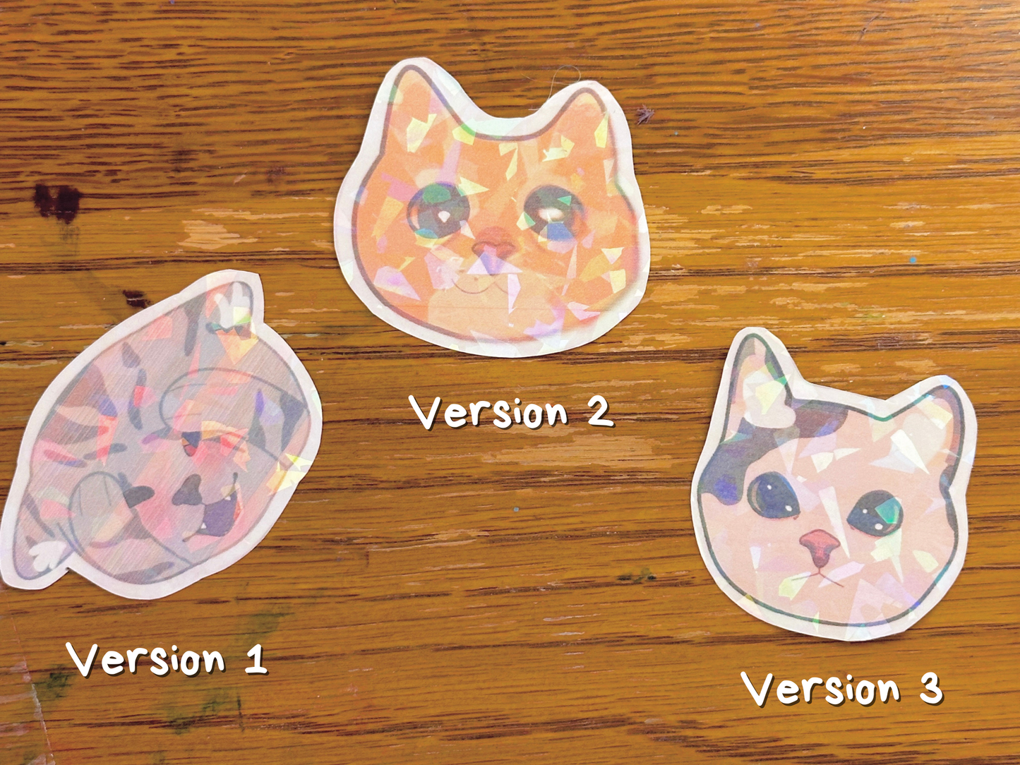 meme cat sticker set of 3 | handmade holographic meme cat stickers
