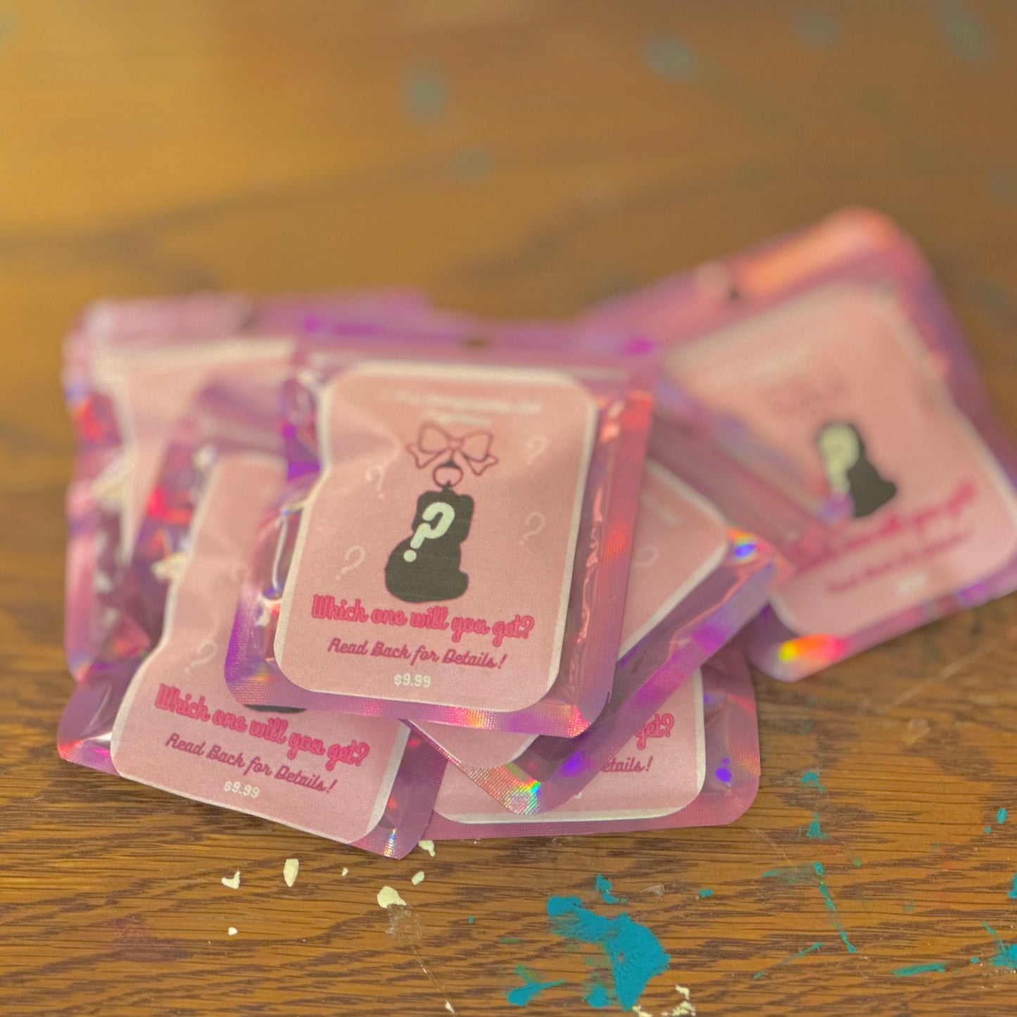 mystery/random holographic double sided kitty keychain | 5 different variants | keychain blind bag