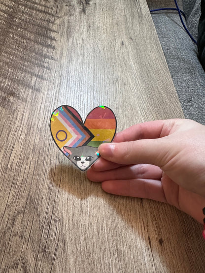 Kitty Holographic Progress Flag Heart Sticker / Pride Collection 🏳️‍⚧️🏳️‍🌈