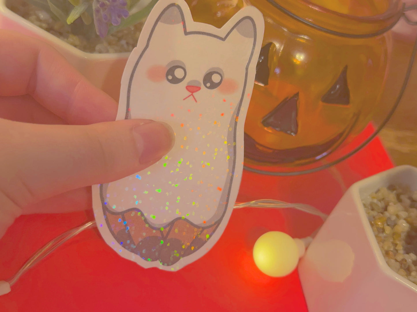 cute & kawaii Halloween themed kitty stickers | bundle of 5 handmade holographic stickers! |