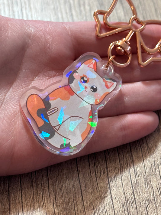 Cute Calico Kitty Holographic Acrylic Keychain
