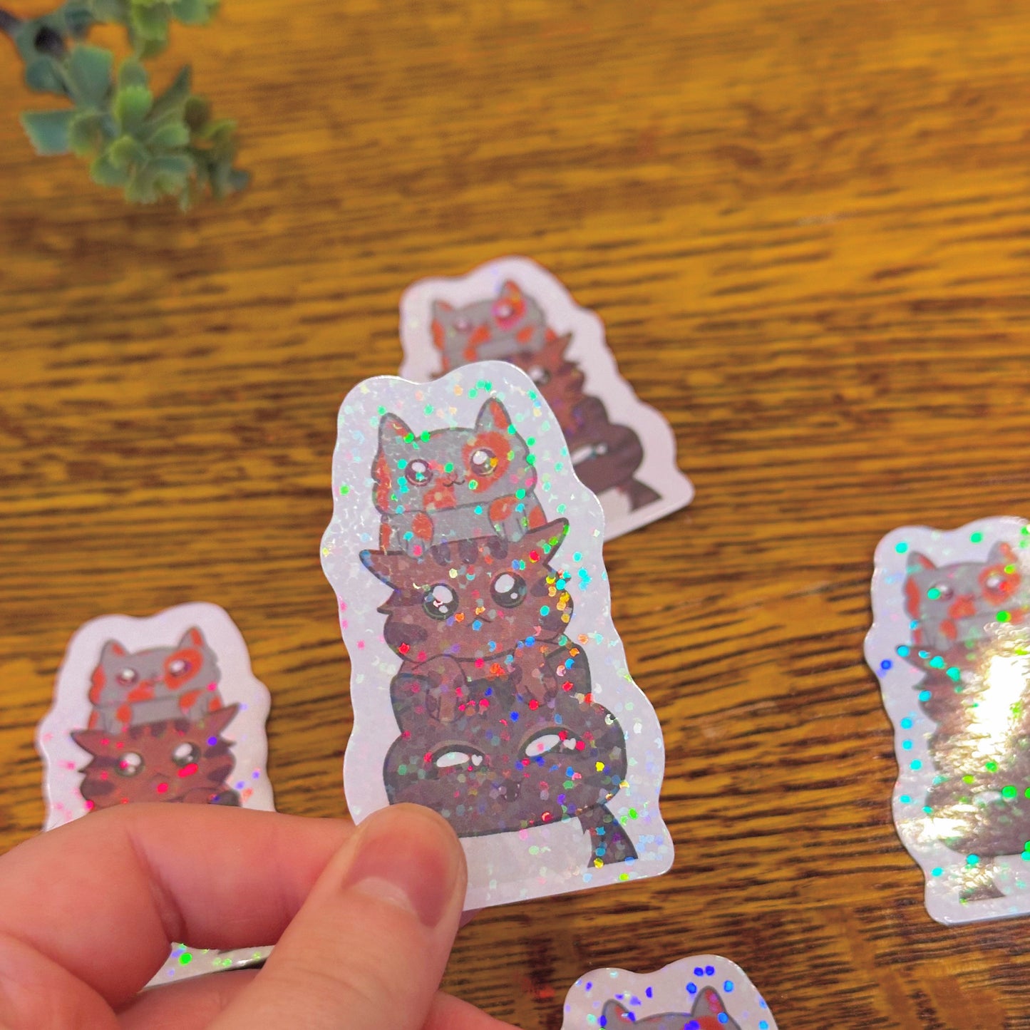 Cute & Adorable Stacked Kittens Holographic Cat Themed Sticker
