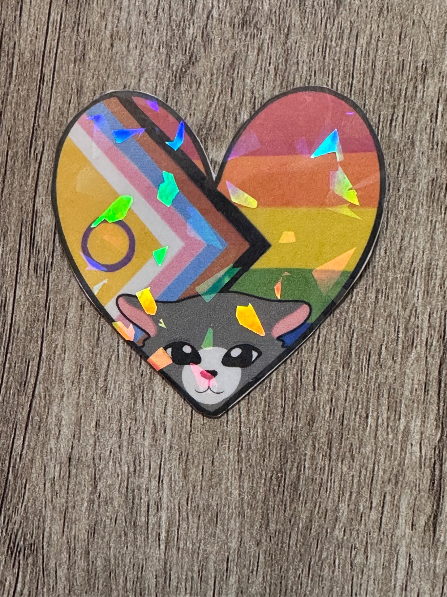 Kitty Holographic Progress Flag Heart Sticker / Pride Collection 🏳️‍⚧️🏳️‍🌈