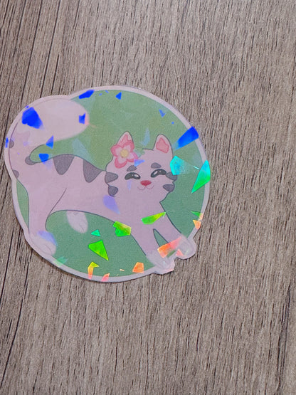 Cute Holographic Stretching Cat Waterproof Sticker