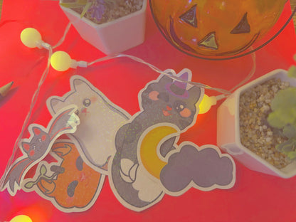 cute & kawaii Halloween themed kitty stickers | bundle of 5 handmade holographic stickers! |