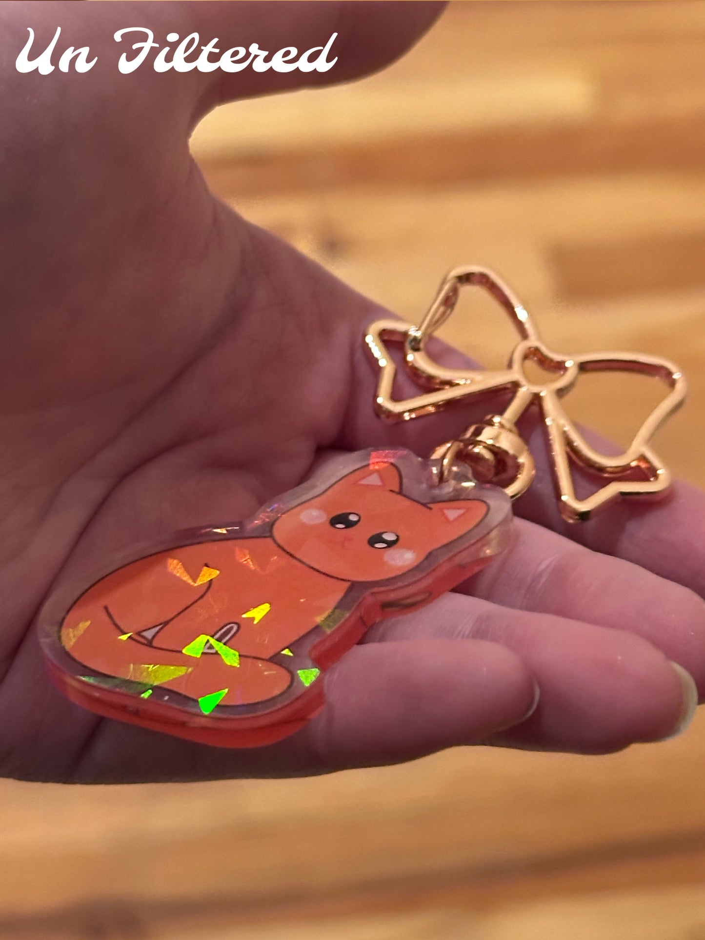 Cute Orange Kitty Holographic Acrylic Keychain