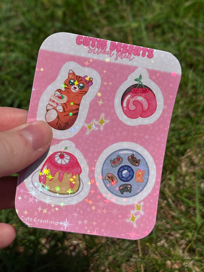 Mini ‘Cutie Desserts’ Holographic Easy Peel Cat Themed Sticker Sheet