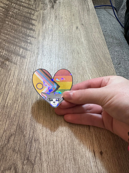 Kitty Holographic Progress Flag Heart Sticker / Pride Collection 🏳️‍⚧️🏳️‍🌈