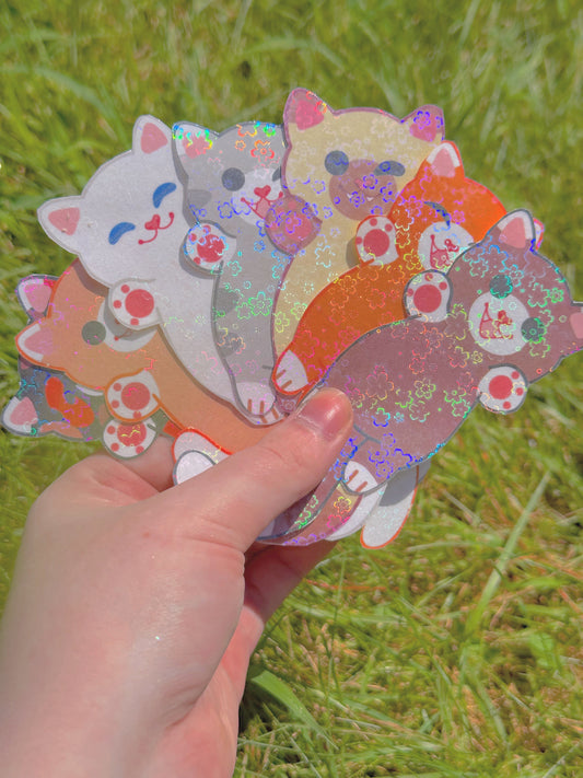 Cute Kawaii Handmade Holographic Long Cat Stickers