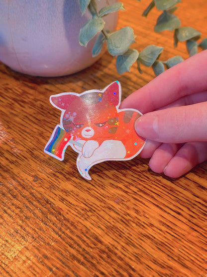 Cute Kawaii Holographic Pride-Themed Fox Sticker🏳️‍🌈🏳️‍⚧️