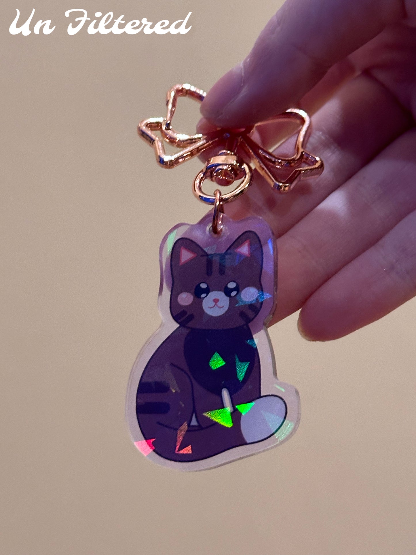 Cute Brown and White Tabby Kitty Holographic Acrylic Keychain