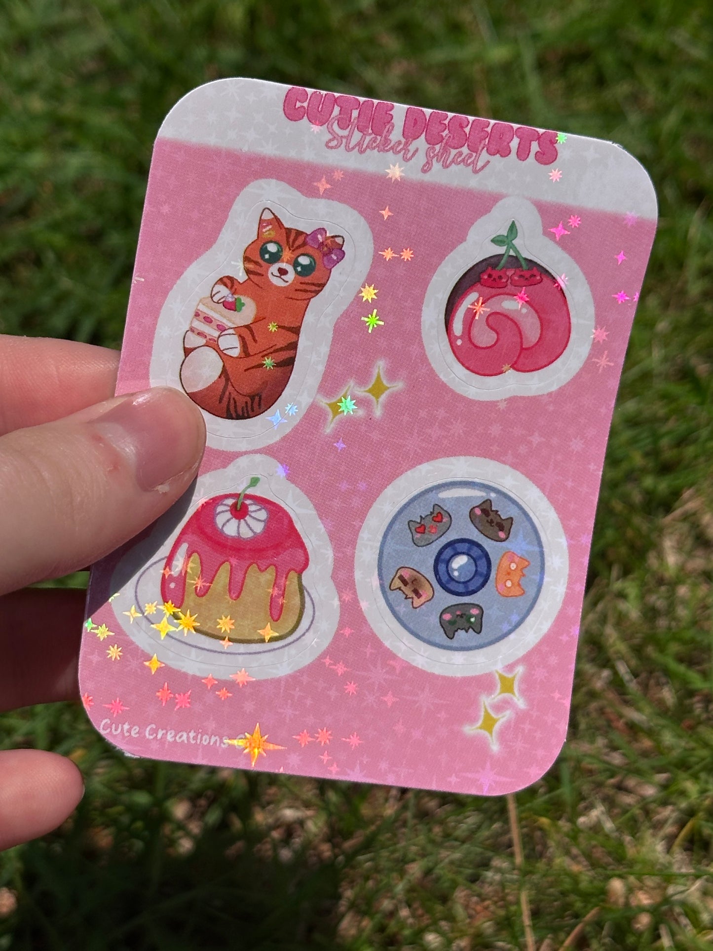 Mini ‘Cutie Desserts’ Holographic Easy Peel Cat Themed Sticker Sheet