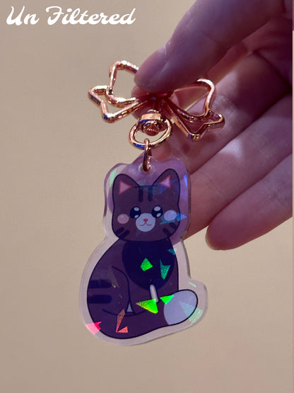 Cute Brown and White Tabby Kitty Holographic Acrylic Keychain