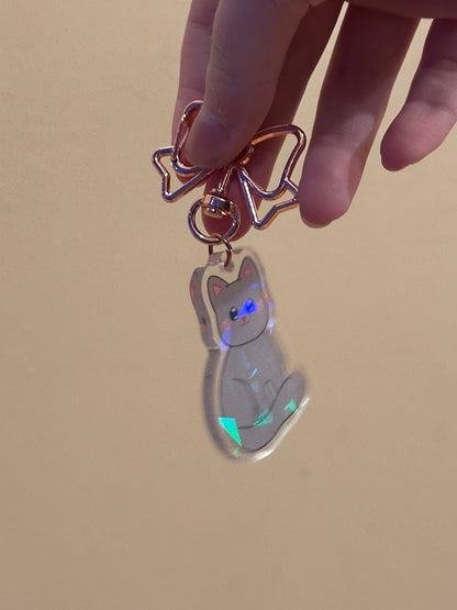 Cute Grey Kitty Holographic Acrylic Keychain