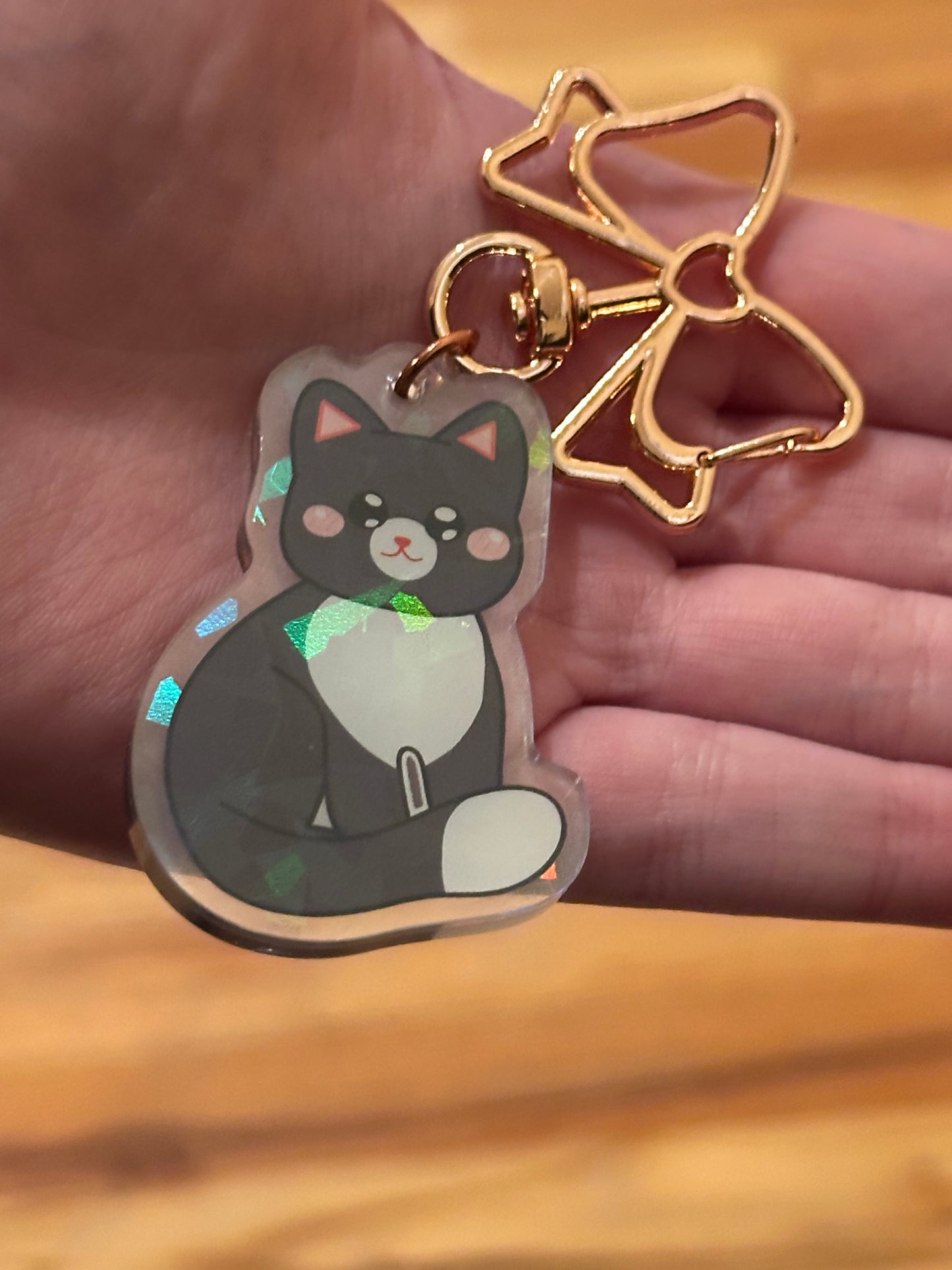 Cute Black and White Kitty Holographic Acrylic Keychain