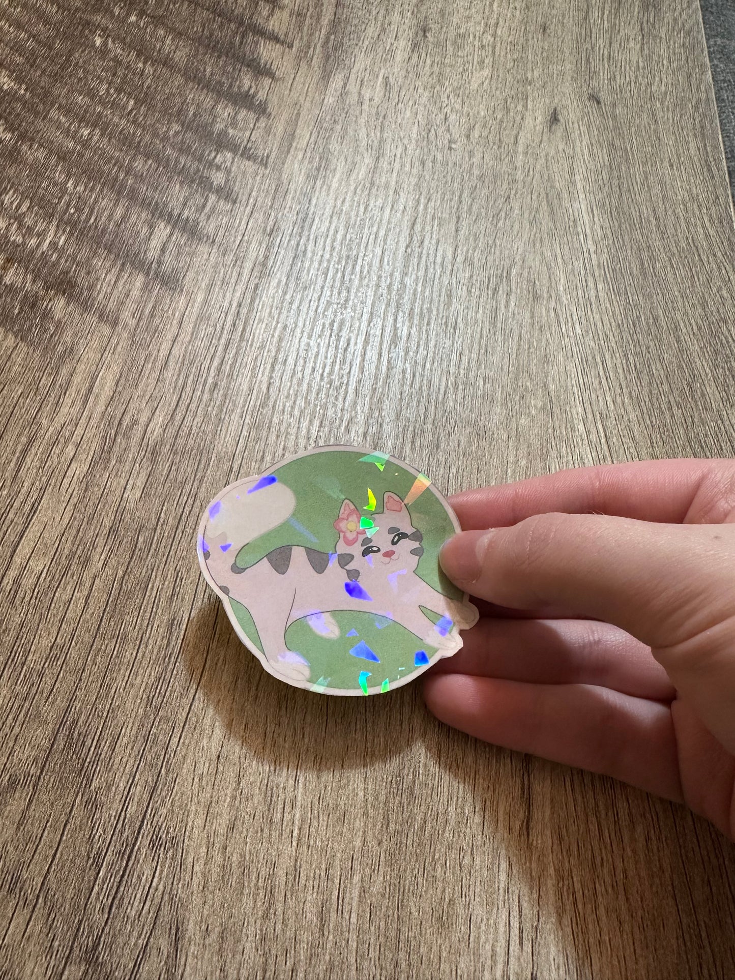 Cute Holographic Stretching Cat Waterproof Sticker