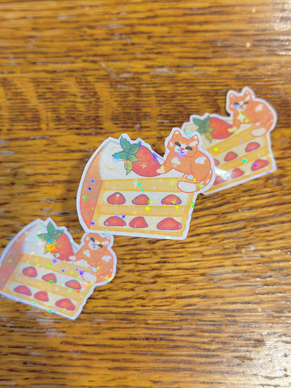 Cute & kawaii strawberry shortcake kitty holographic sticker | handmade!