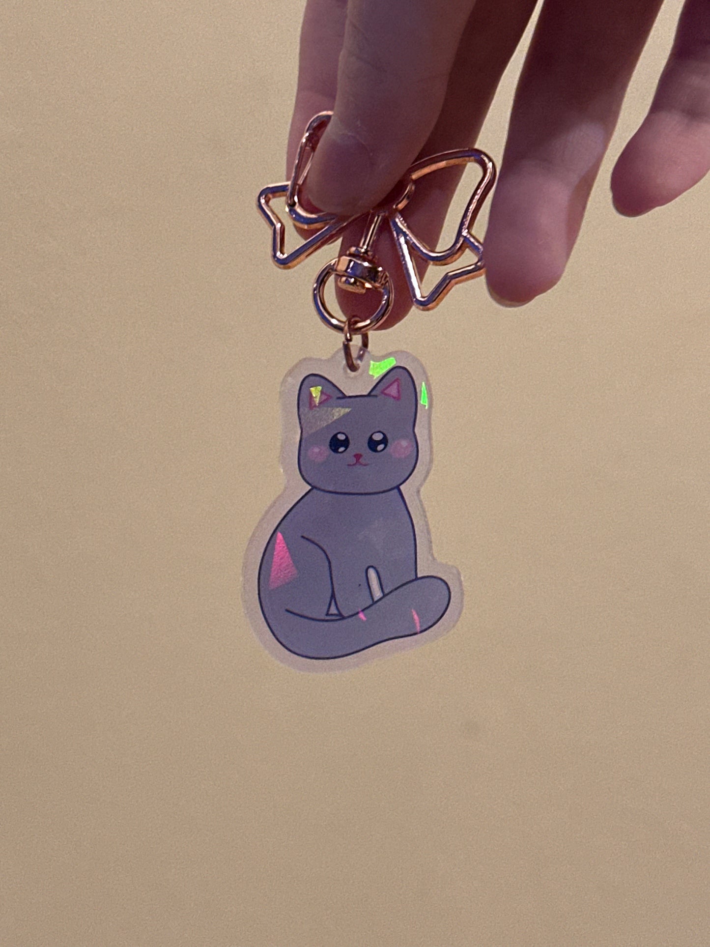 Cute Grey Kitty Holographic Acrylic Keychain
