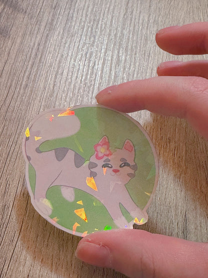 Cute Holographic Stretching Cat Waterproof Sticker