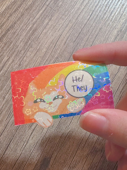 Cute Holographic Kitty Pronoun Sticker / Pride Stickers🏳️‍🌈🏳️‍⚧️