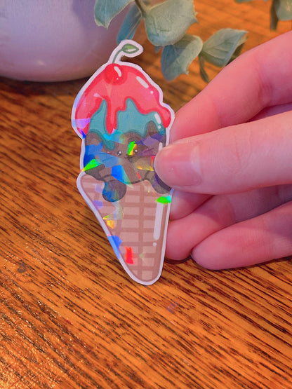 Melting Ice Cream Cone Kitty Sticker